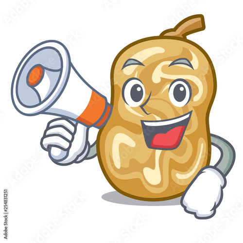 With megaphone raisins in a the cartoon bowl
