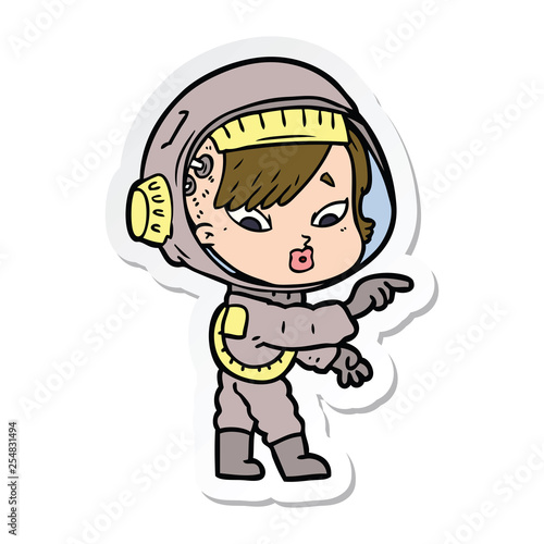 sticker of a cartoon astronaut woman © lineartestpilot