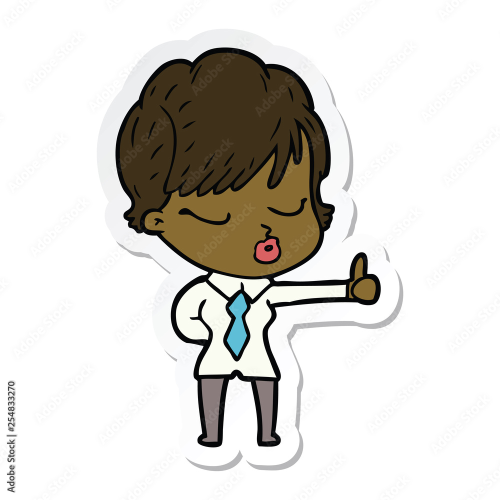 sticker of a cartoon woman with eyes shut sticker of a cartoon woman with eyes shut