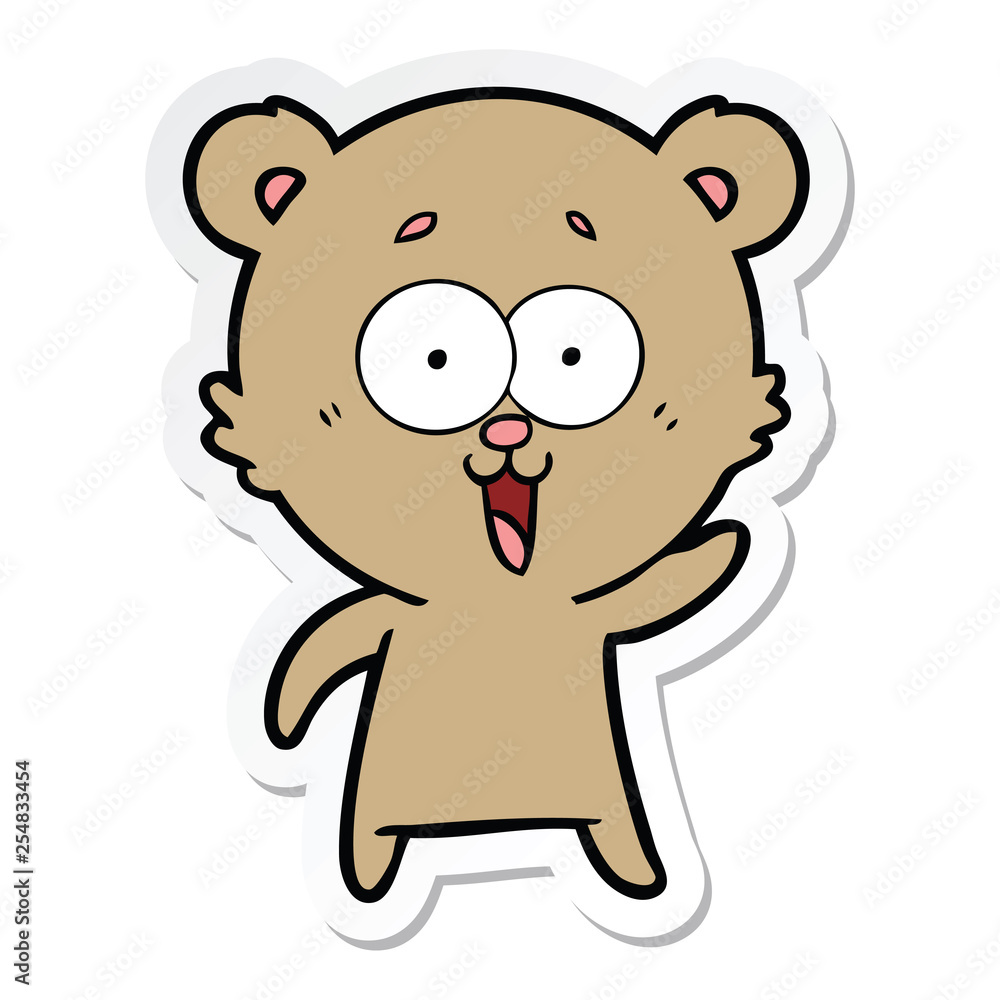 sticker of a laughing teddy  bear cartoon