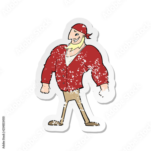 retro distressed sticker of a cartoon manly sailor man