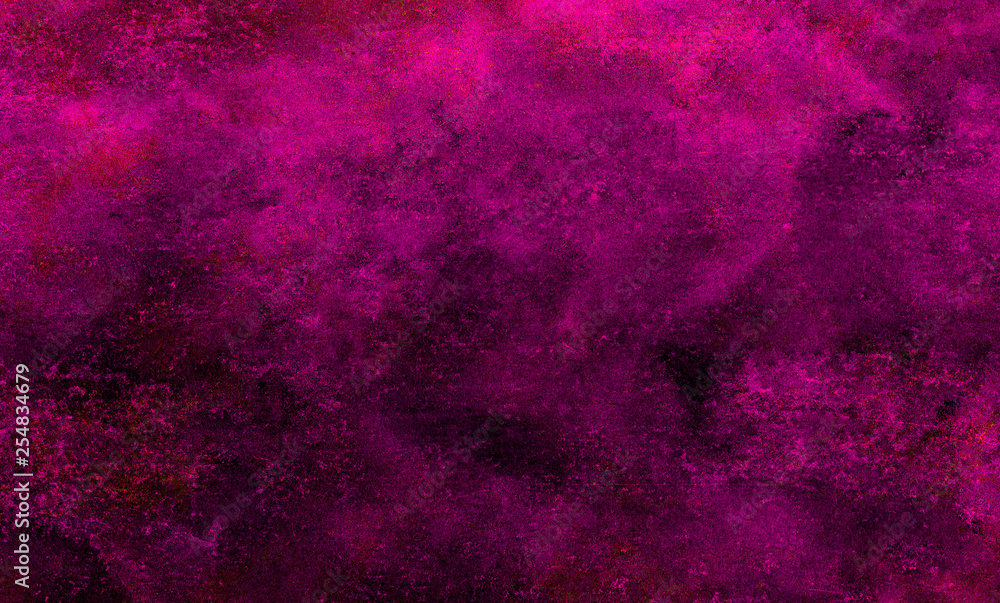 Grungy abstract paper textured aquarelle canvas for modern creative design. Cosmic star magenta paper texture water color painted illustration. Neon pink and purple ink star watercolor background - obrazy, fototapety, plakaty 
