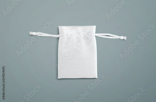 Wallpaper Mural White drawstring bag on white background. Fabric cotton small bag. Isolated pouch. Torontodigital.ca