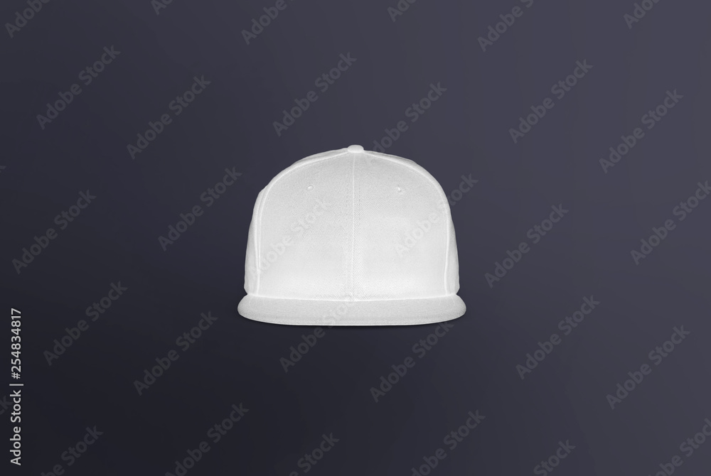 Blank cap front view. White snapback on dark background. Blank baseball  snap back cap for your design. Mock up hat cap for you logo, brand identity  etc. Stock Photo | Adobe Stock