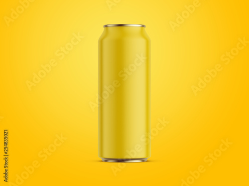 Aluminum can mockup on yellow background. 500 ml aluminum soda can mock up.