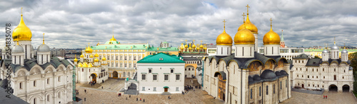 Aerial panorama of Cathedral Square in Moscow Kremlin