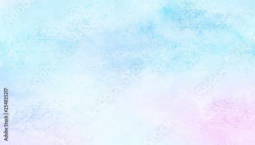 Grungy ink colors wet effect canvas aquarelle background. Fantasy smooth pastel light pink, purple and blue shades watercolor paper textured illustration for creative design, vintage card, templates