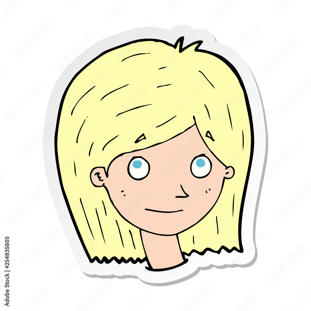 sticker of a cartoon happy female face sticker of a cartoon happy female face