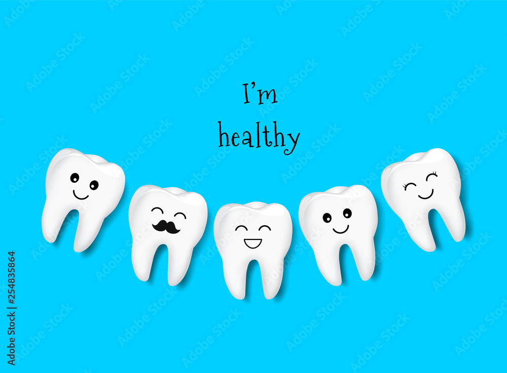 Cute cartoon teeth character smiling. Dental care concept. Vector ...
