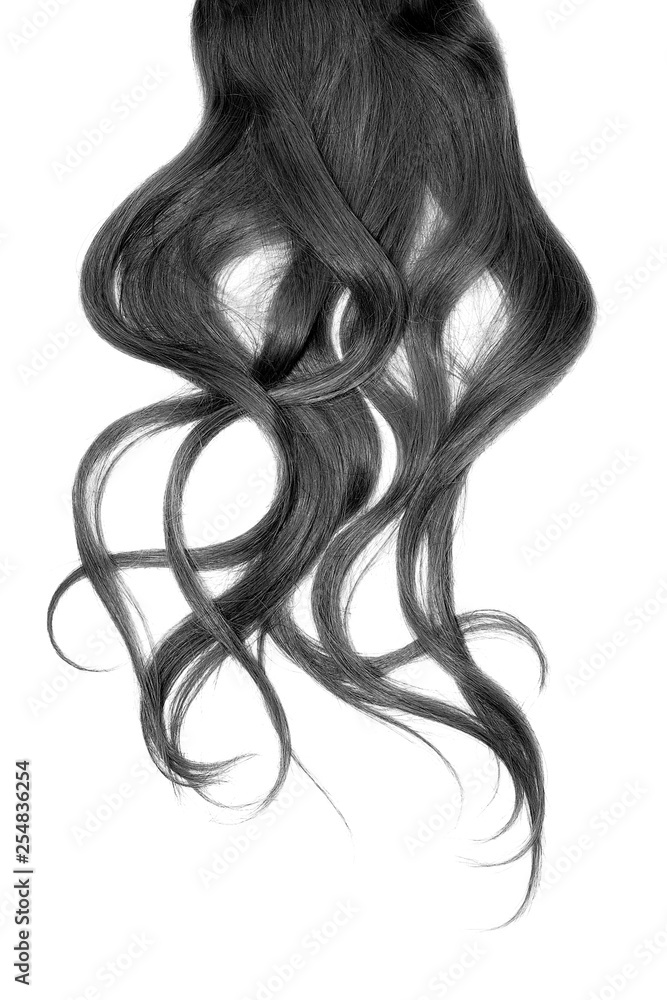 Naklejka premium Disheveled black hair isolated on white background