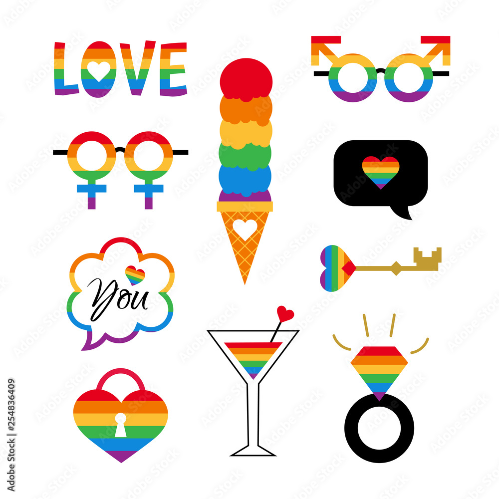 Vector pride symbols set gay LGBT party