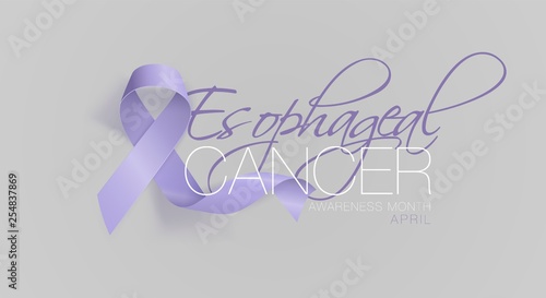 Esophageal Cancer Awareness Calligraphy Poster Design. Realistic Periwinkle Ribbon. April is Cancer Awareness Month. Vector