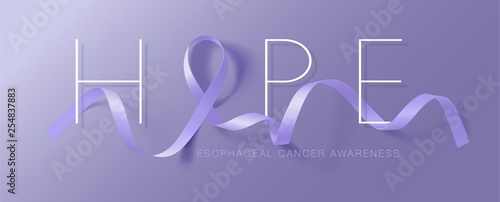 Esophageal Cancer Awareness Calligraphy Poster Design. Realistic Periwinkle Ribbon. April is Cancer Awareness Month. Vector