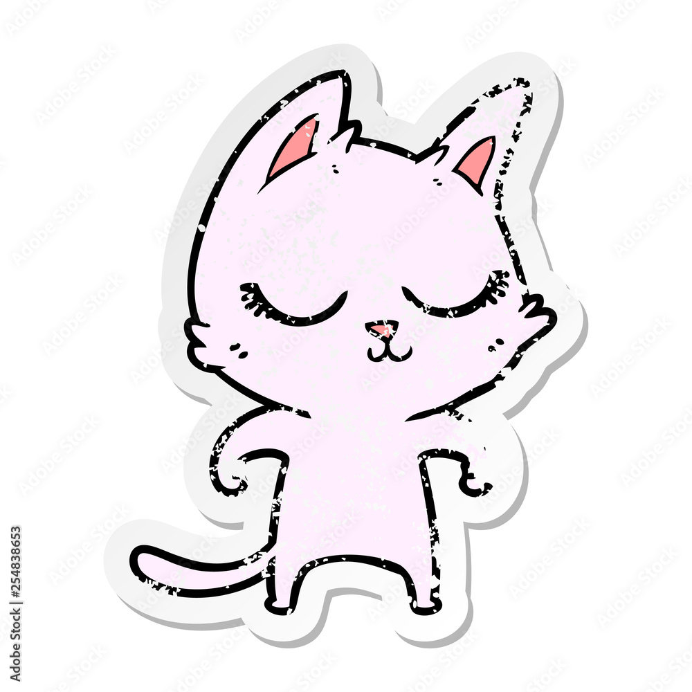 distressed sticker of a calm cartoon cat distressed sticker of a calm cartoon cat