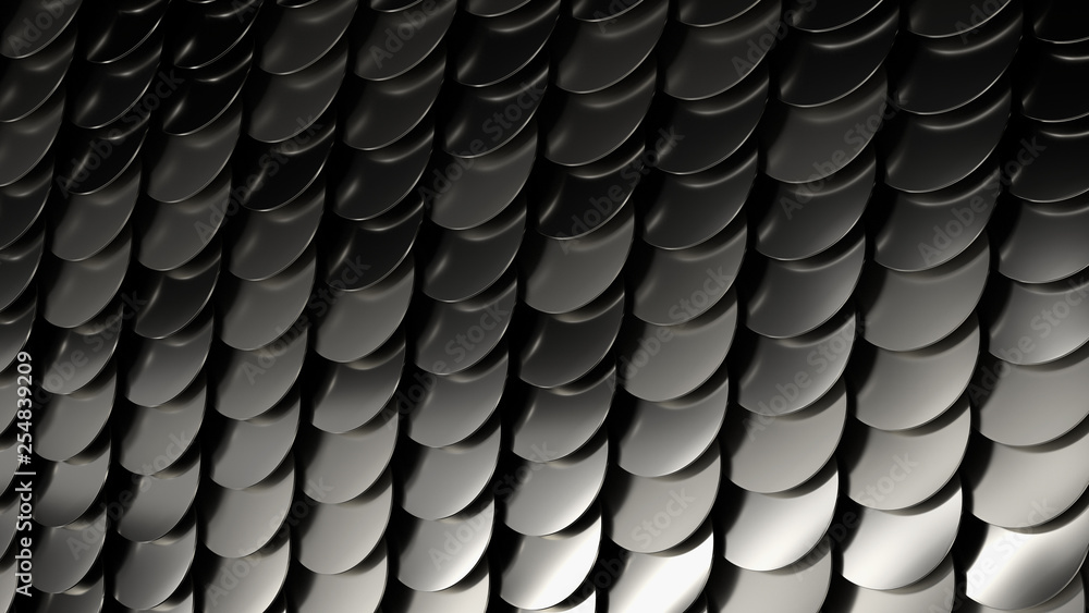 Obraz premium 3d render metal background. Complex bended surface covered with a lot of reflective circles shapes.....