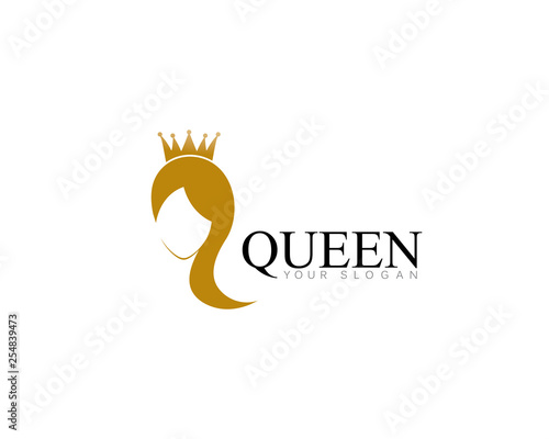 golden beauty queen with crown template logo vector illsutration design 