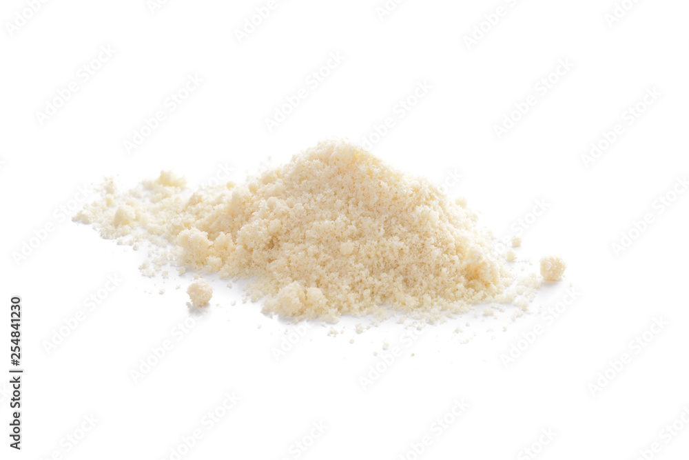 Heap of almond flour on white background Heap of almond flour on white background