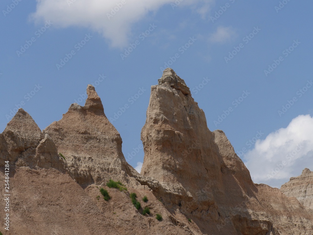 Close up of rocky pinnacles at the Badlands National Park in South Dakota, USA.