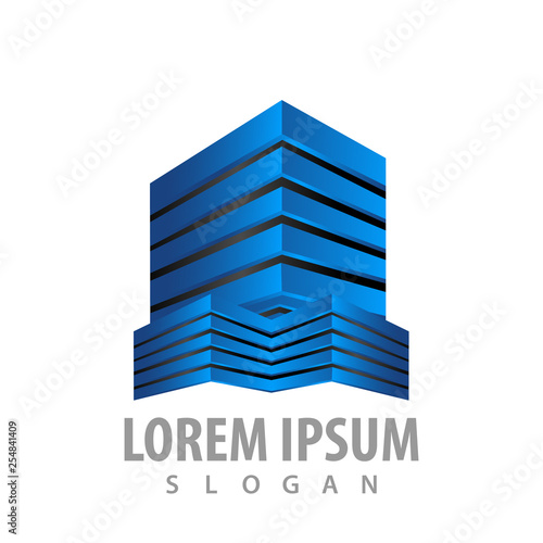 Modern 3D building estate logo concept design. Symbol graphic template element vector