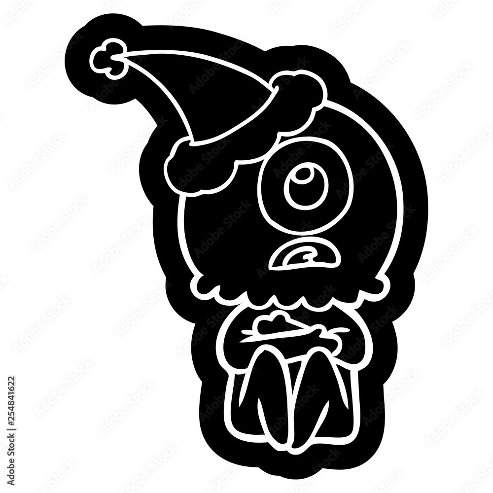 cartoon icon of a cyclops alien spaceman wearing santa hat cartoon icon of a cyclops alien spaceman wearing santa hat
