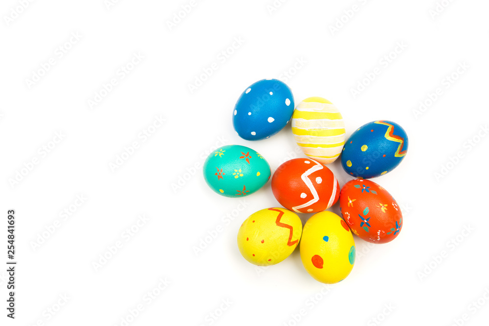 easter eggs isolated on white background, top view