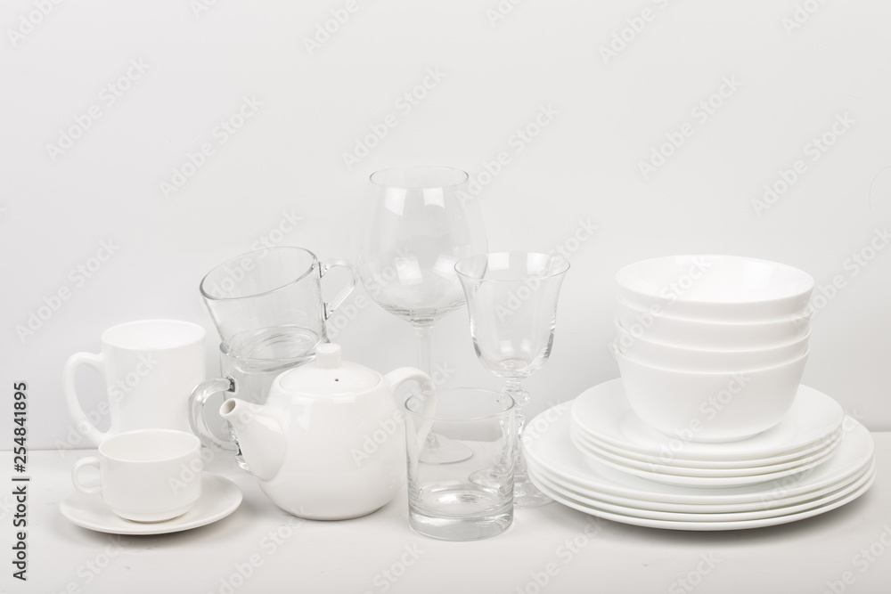 Fototapeta premium Set of white dishes . table wear