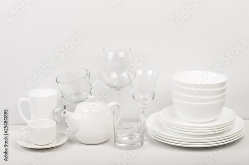 Set of white dishes . table wear