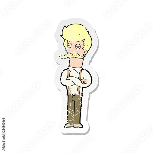 retro distressed sticker of a cartoon man with mustache