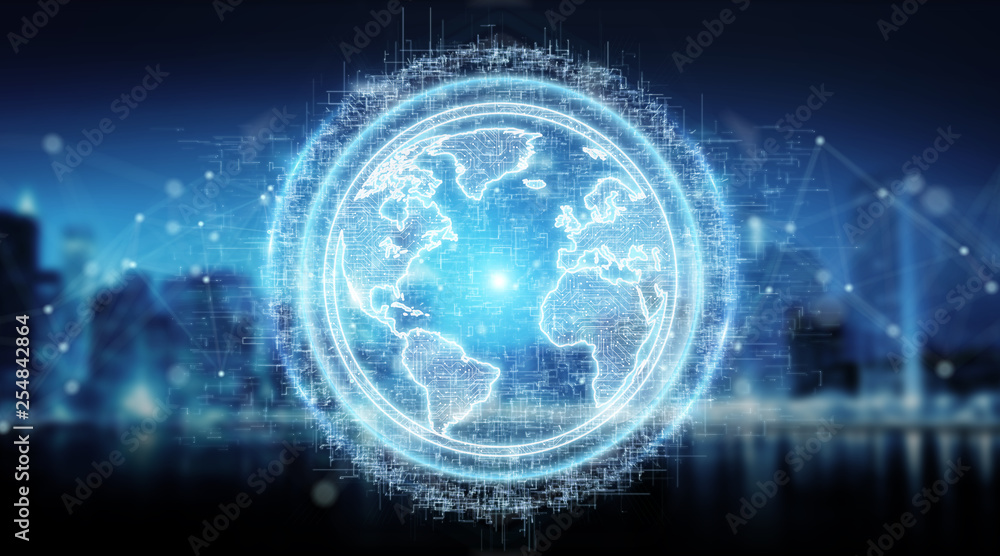 Globe network hologram with America Usa map 3D rendering Globe network hologram with America Usa map 3D rendering