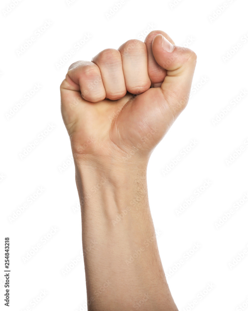 Clenched male fist on white background Clenched male fist on white background