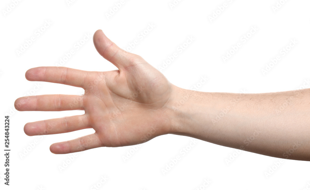 Male hand on white background