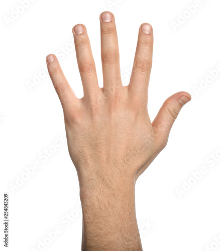 Male hand on white background