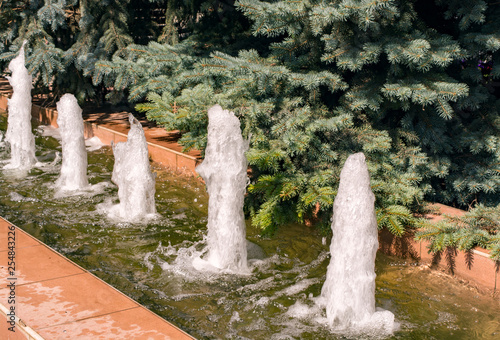 Little fountains closeup in the park summer day