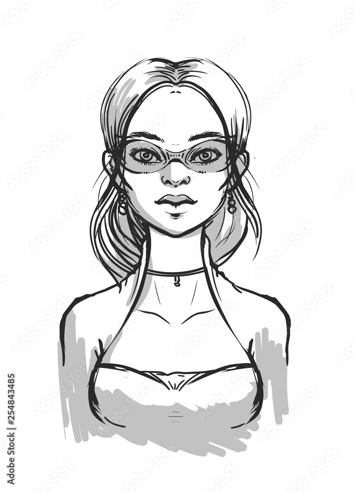 sketch of a modern girl with glasses. Fashion Illustration sketch of a modern girl with glasses. Fashion Illustration