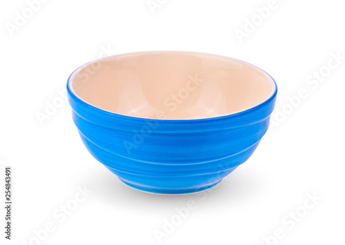 blue ceramics bowl isolated on white background.