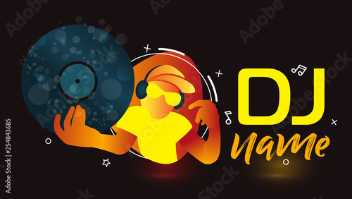 Dj Logo Design. Creative vector logo design with headphones and DJ with glasses. Music logotype template. For accessory, brand, identity, logotype, company, shop, dj party. Black background. Mp3 sign.