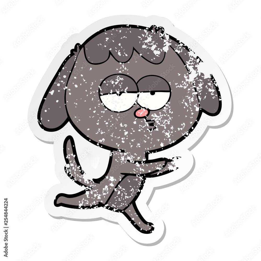 Fototapeta premium distressed sticker of a cartoon bored dog running