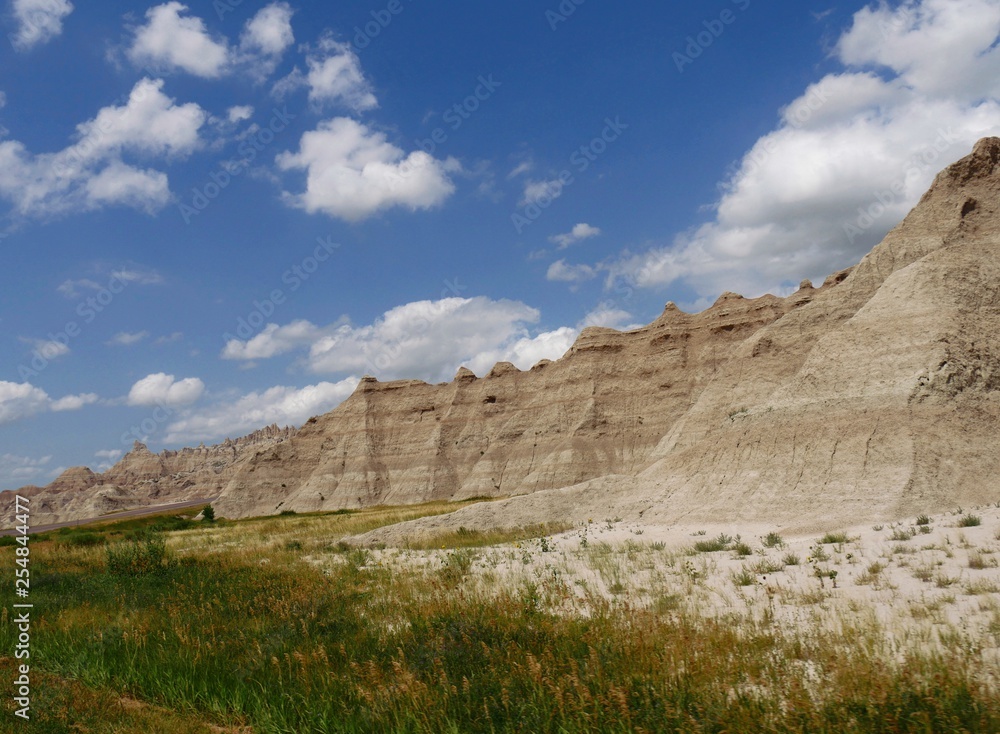 Wide shot of the rock formations at Badlands National Park in South Dakota, USA Wide shot of the rock formations at Badlands National Park in South Dakota, USA
