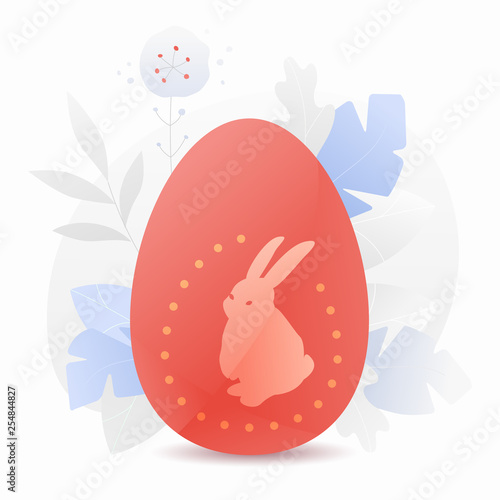 Red Easter Egg with Rabbit Silhouette