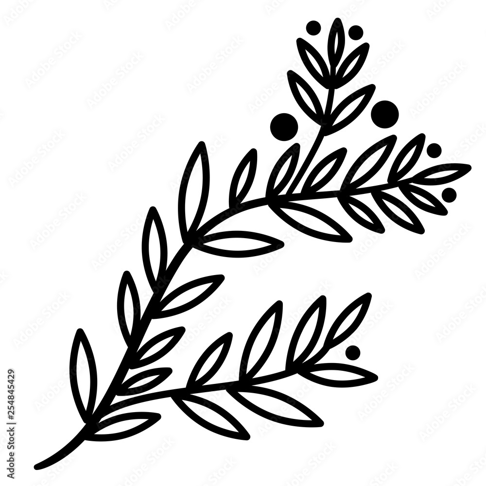 Branch, leaves icon. Line art. White background. Social media icon. Business concept. Sign, symbol, web element. Tattoo template. Website pictogram.