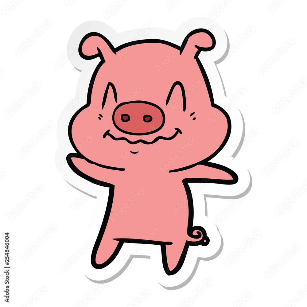 sticker of a nervous cartoon pig sticker of a nervous cartoon pig