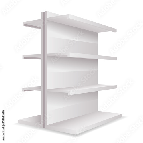White empty Store 3d trade shelves space realistic template mockup isolated on white vector illustration