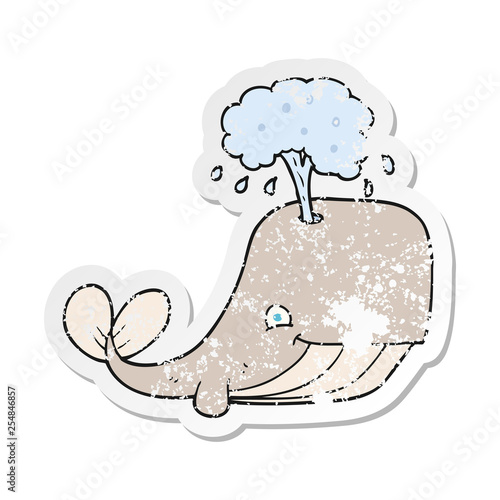 retro distressed sticker of a cartoon whale spouting water