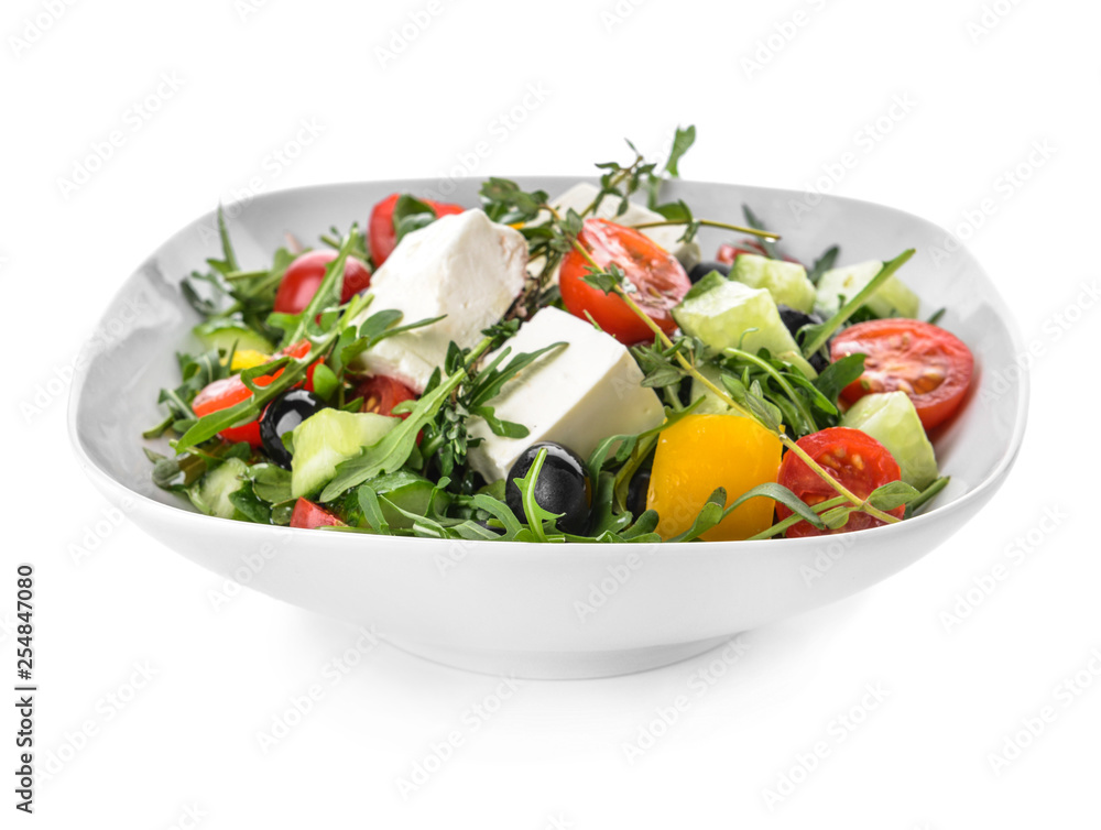 Bowl with healthy salad on white background Bowl with healthy salad on white background
