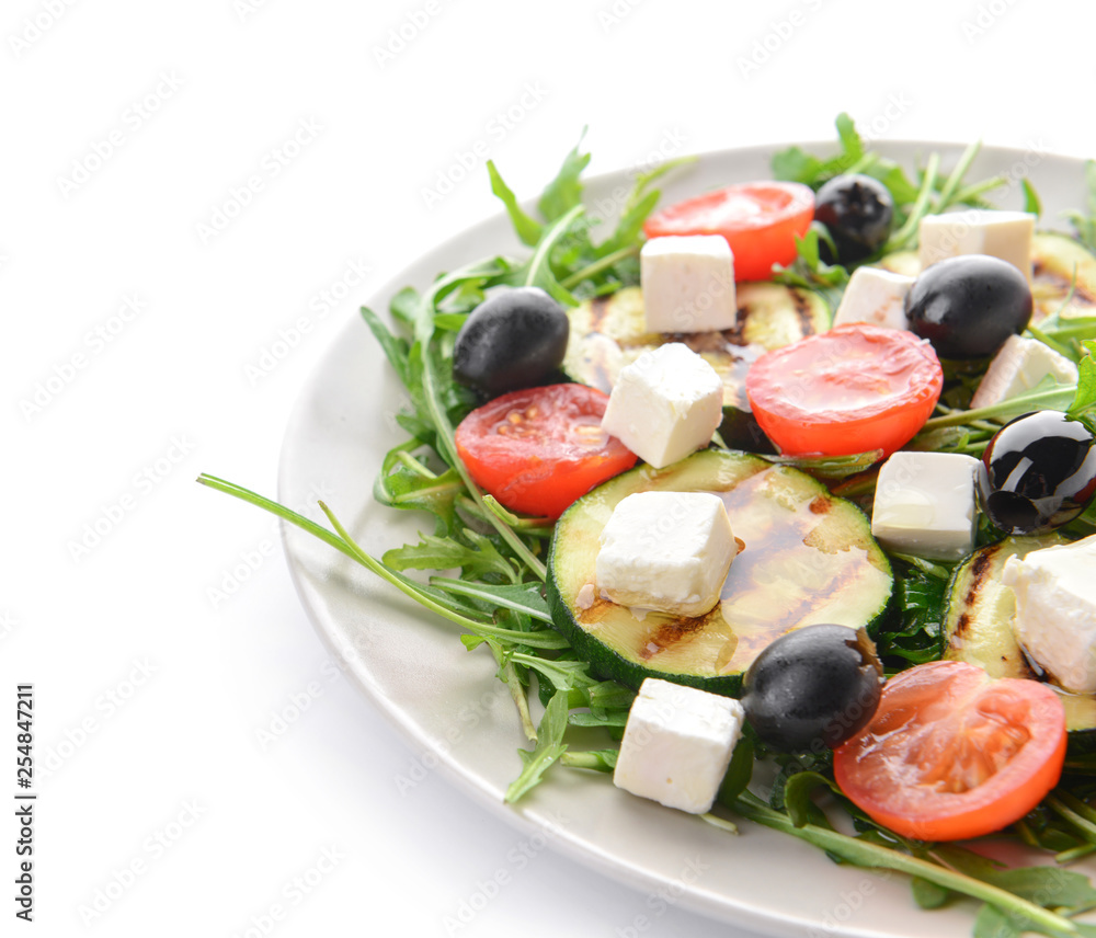 Plate with healthy salad on white background Plate with healthy salad on white background