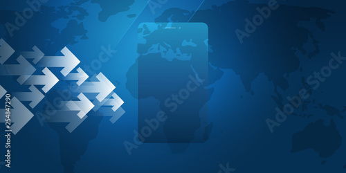 Global Networks Design with Arrows, World Map and Smartphone - Vector Template for Your Business 