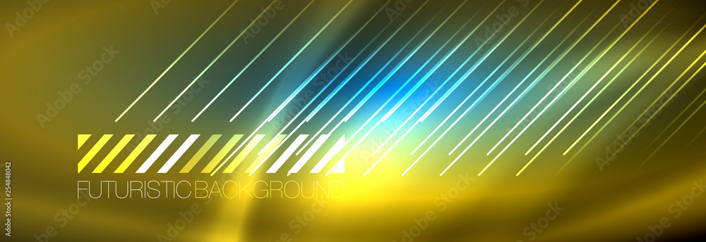 Neon glowing techno lines, hi-tech futuristic abstract background template with lines