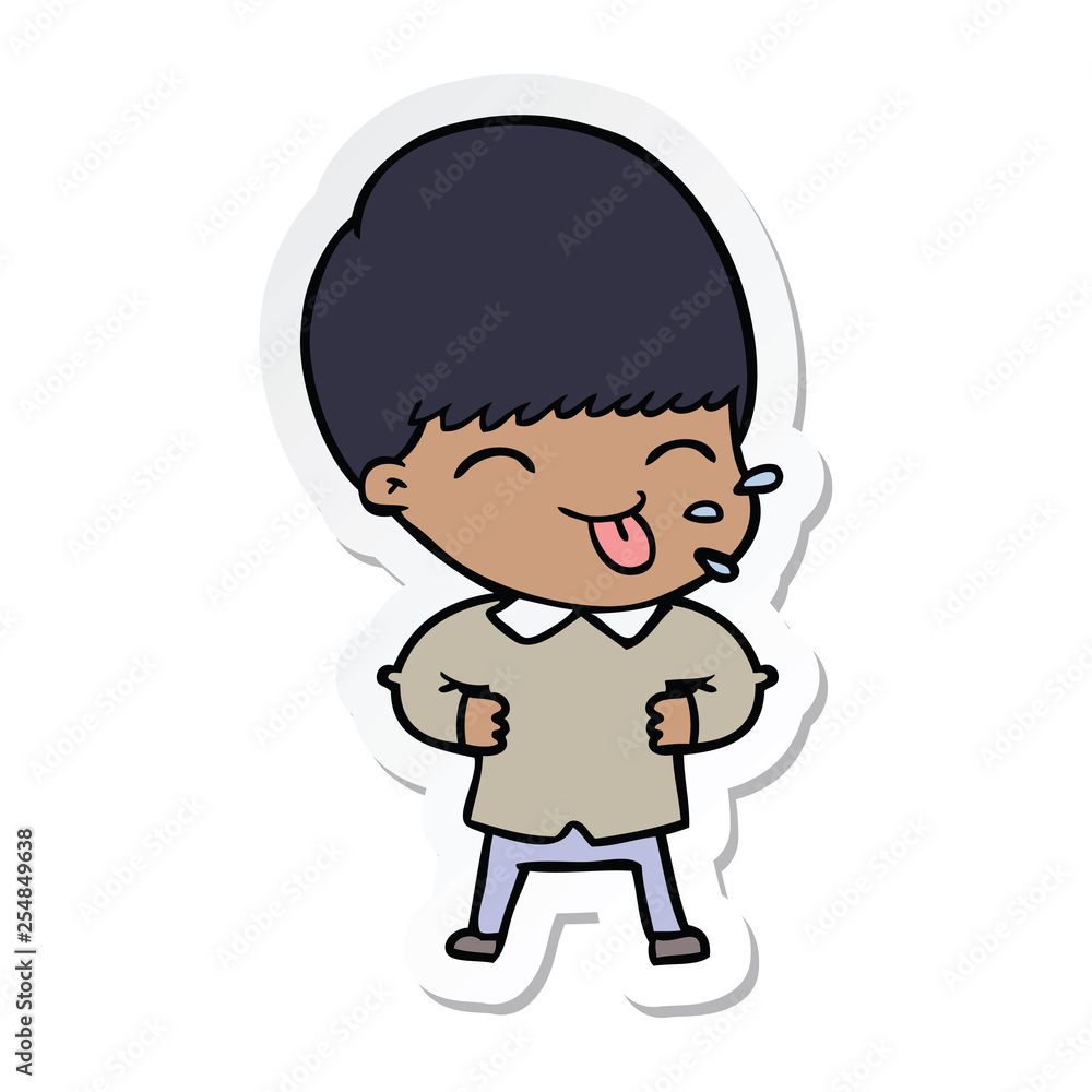 sticker of a cartoon boy sticking out tongue