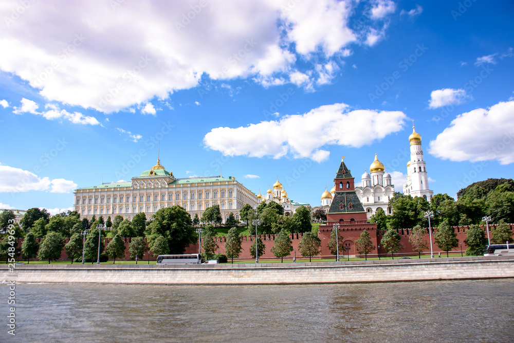 RUSSIA, MOSCOW - June 30, 2017:View of the Kremlin across the river, temples with golden domes