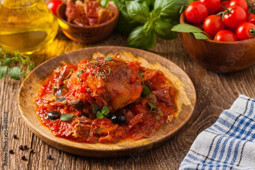 Traditionally made chicken in tomato sauce cacciatore.